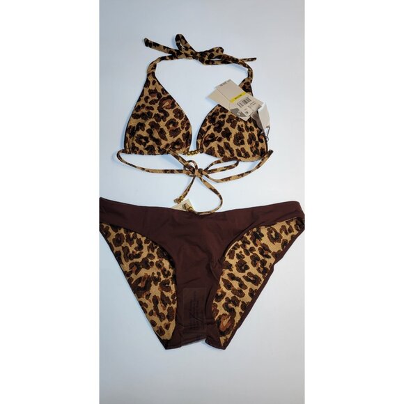 Becca by Rebecca Virtue Triangle Top Bikini Set Reversible Leopard Size Medium - Picture 6 of 12